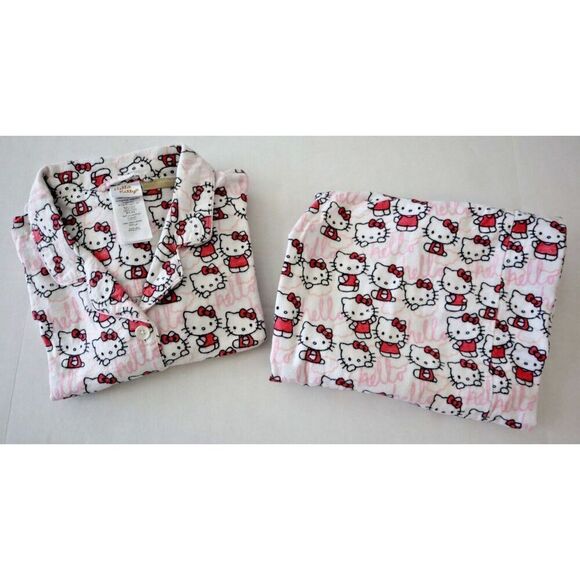 Pottery Barn Teen Sz L White Hello Kitty Organic Cotton Flannel Pajama Set - Picture 2 of 14